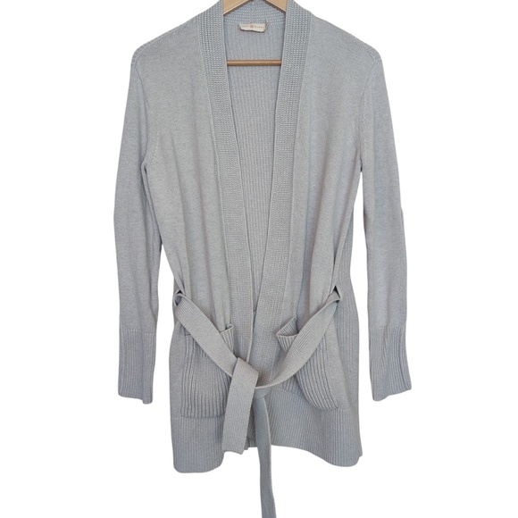 Tory Burch Grey Cashmere Blend Belted Cardigan Sweater - Picture 5 of 13
